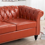 Canapé Chesterfield capitonné en similicuir avec accoudoirs roulés de 84,65 po