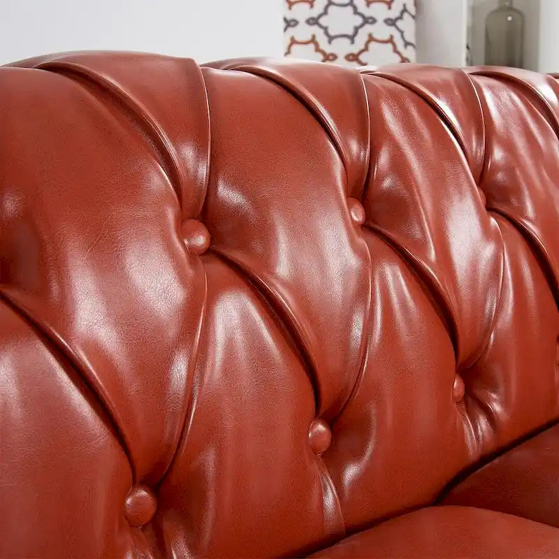 Canapé Chesterfield capitonné en similicuir avec accoudoirs roulés de 84,65 po