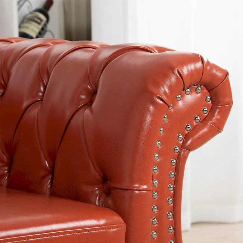 Canapé Chesterfield capitonné en similicuir avec accoudoirs roulés de 84,65 po