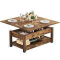 Table basse relevable Moasis avec plateau extensible, rangement dissimulé et étagères