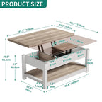 Table basse relevable Moasis avec plateau extensible, rangement dissimulé et étagères