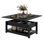 Table basse relevable Moasis avec plateau extensible, rangement dissimulé et étagères
