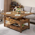 Table basse relevable Moasis avec plateau extensible, rangement dissimulé et étagères