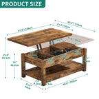 Table basse relevable Moasis avec plateau extensible, rangement dissimulé et étagères