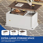 Table basse relevable Moasis avec plateau extensible, rangement dissimulé et étagères