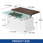 Table basse relevable Moasis avec plateau extensible, rangement dissimulé et étagères