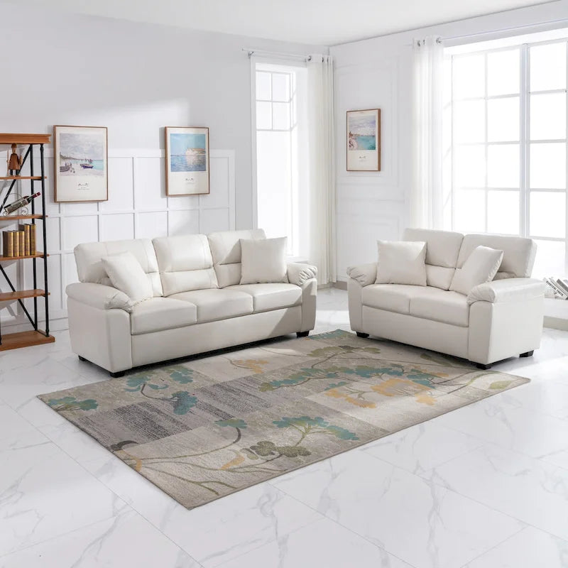 Morden Fort Upholstered Living Room Set, 2 Pieces, Faux Leather Loveseat and Sofa