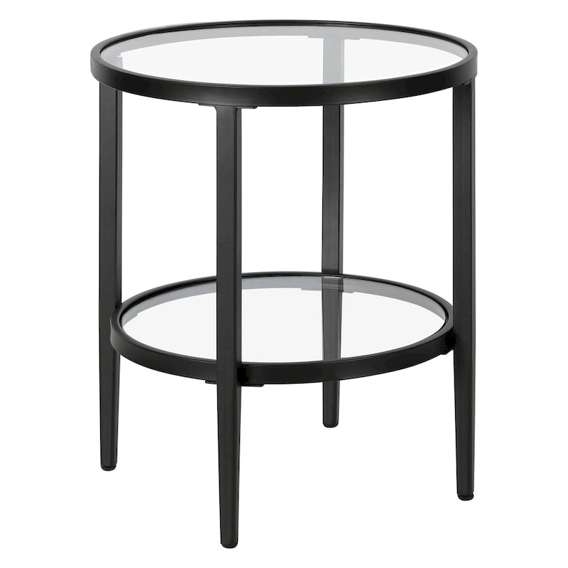 Table d'appoint ronde large Hera 19.63 avec étagère en verre transparent