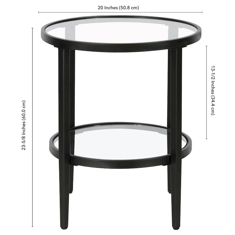Table d'appoint ronde large Hera 19.63 avec étagère en verre transparent