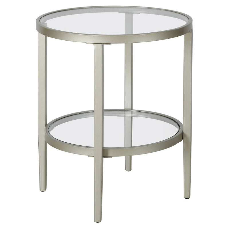 Table d'appoint ronde large Hera 19.63 avec étagère en verre transparent