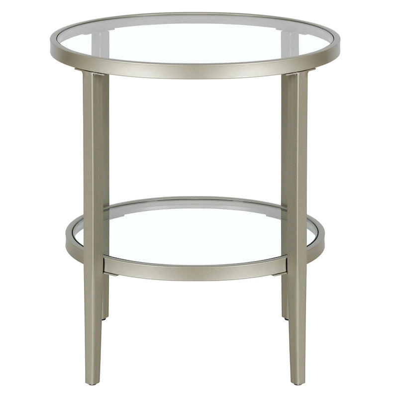 Table d'appoint ronde large Hera 19.63 avec étagère en verre transparent