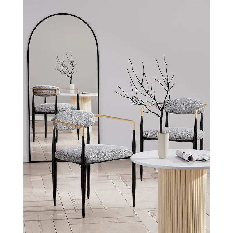 Morden Fort Chaises de salle à manger modernes en bouclette, fauteuil en velours, lot de 2