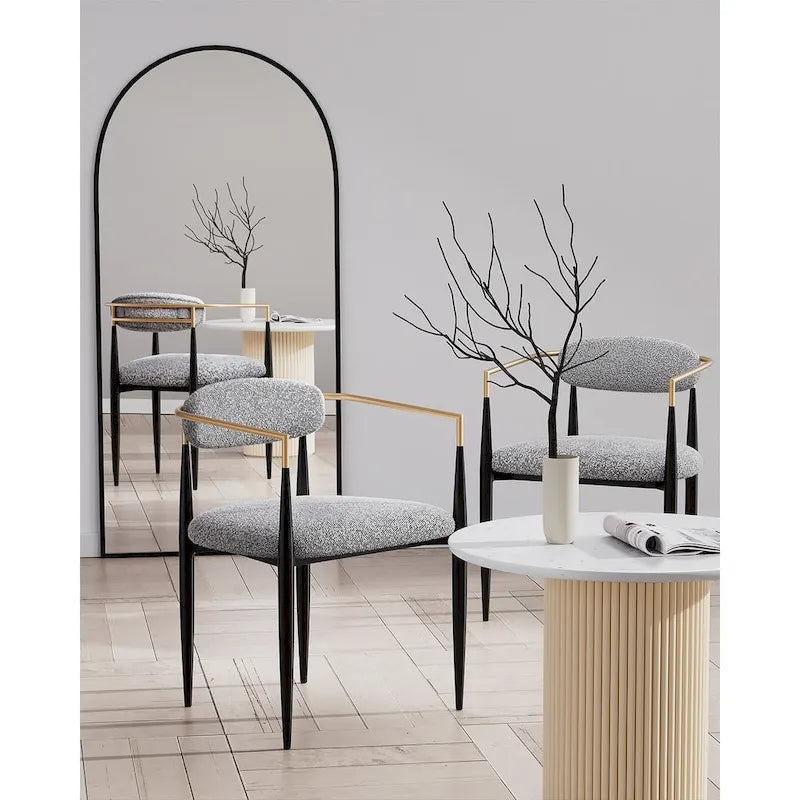 Morden Fort Chaises de salle à manger modernes en bouclette, fauteuil en velours, lot de 2