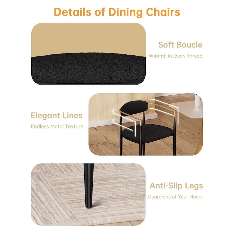Morden Fort Chaises de salle à manger modernes en bouclette, fauteuil en velours, lot de 2