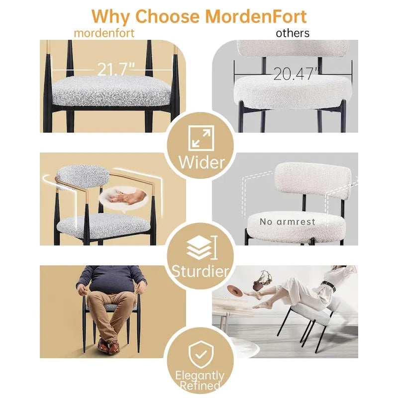 Morden Fort Chaises de salle à manger modernes en bouclette, fauteuil en velours, lot de 2