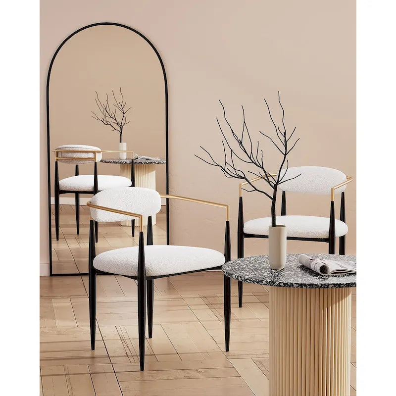 Morden Fort Chaises de salle à manger modernes en bouclette, fauteuil en velours, lot de 2
