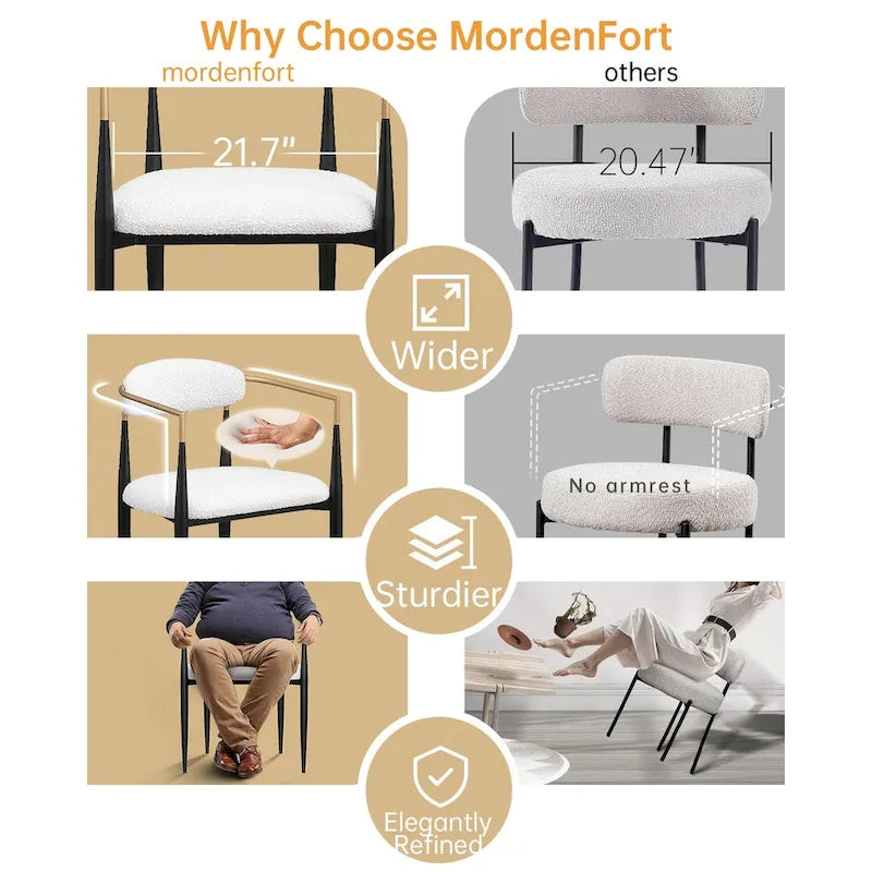 Morden Fort Chaises de salle à manger modernes en bouclette, fauteuil en velours, lot de 2