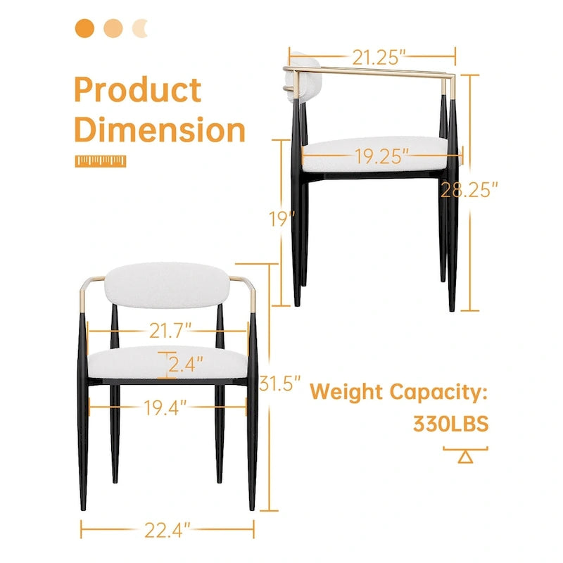 Morden Fort Chaises de salle à manger modernes en bouclette, fauteuil en velours, lot de 2