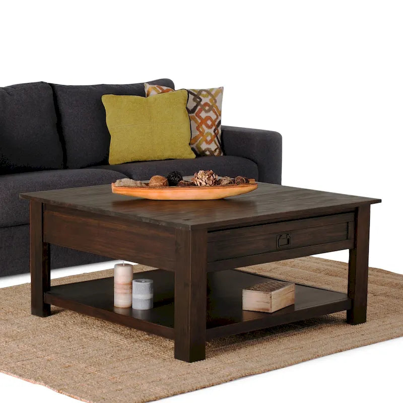 WYNDENHALL Garret Table Basse Carrée Rustique en Bois d'Acacia Massif de 38 po de Large - 38 L x 38 P x 19 H