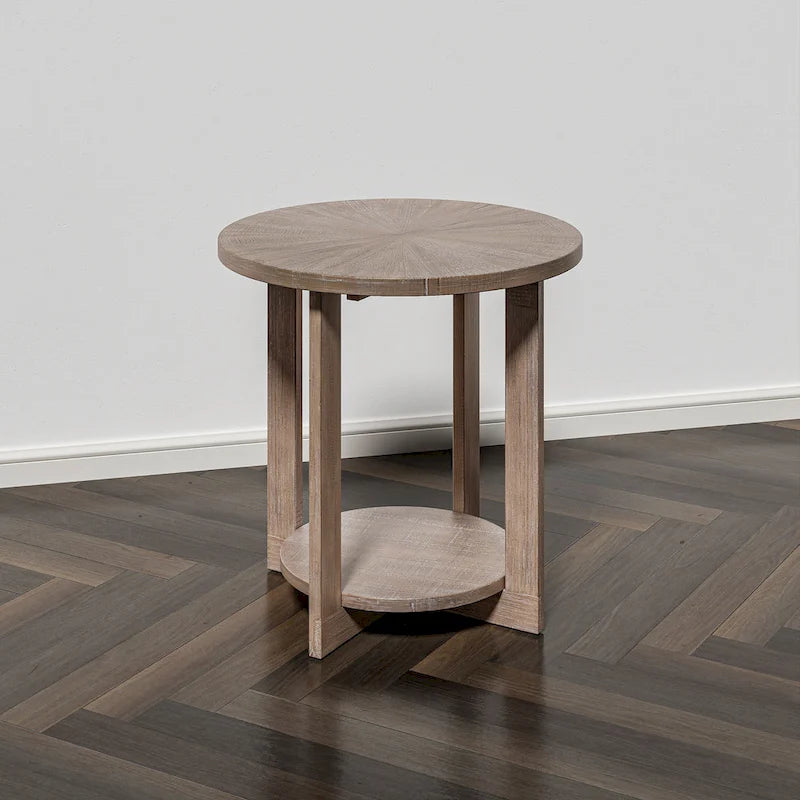 Table basse de ferme COZAYH avec étagère de rangement, Table d'appoint ronde rustique avec magnifique motif radial, Table d'appoint