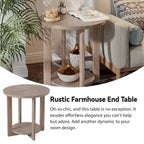 Table basse de ferme COZAYH avec étagère de rangement, Table d'appoint ronde rustique avec magnifique motif radial, Table d'appoint