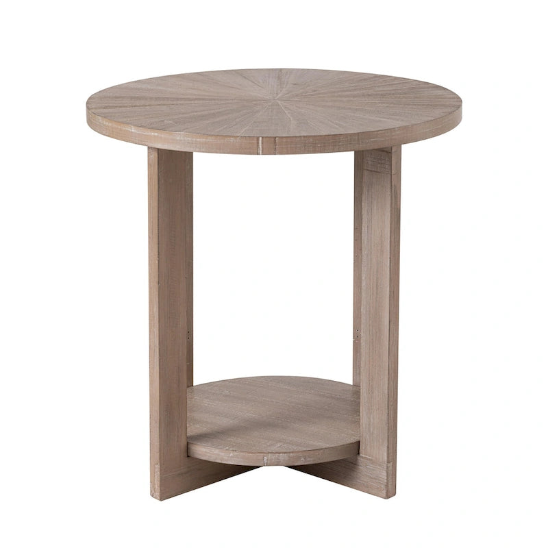 Table basse de ferme COZAYH avec étagère de rangement, Table d'appoint ronde rustique avec magnifique motif radial, Table d'appoint