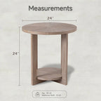 Table basse de ferme COZAYH avec étagère de rangement, Table d'appoint ronde rustique avec magnifique motif radial, Table d'appoint