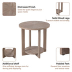 Table basse de ferme COZAYH avec étagère de rangement, Table d'appoint ronde rustique avec magnifique motif radial, Table d'appoint