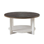 Table basse de ferme COZAYH avec étagère de rangement, Table d'appoint ronde rustique avec magnifique motif radial, Table d'appoint