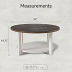 Table basse de ferme COZAYH avec étagère de rangement, Table d'appoint ronde rustique avec magnifique motif radial, Table d'appoint