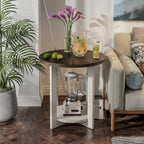 Table basse de ferme COZAYH avec étagère de rangement, Table d'appoint ronde rustique avec magnifique motif radial, Table d'appoint