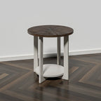 Table basse de ferme COZAYH avec étagère de rangement, Table d'appoint ronde rustique avec magnifique motif radial, Table d'appoint