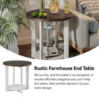 Table basse de ferme COZAYH avec étagère de rangement, Table d'appoint ronde rustique avec magnifique motif radial, Table d'appoint