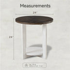 Table basse de ferme COZAYH avec étagère de rangement, Table d'appoint ronde rustique avec magnifique motif radial, Table d'appoint