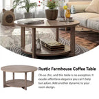 Table basse de ferme COZAYH avec étagère de rangement, Table d'appoint ronde rustique avec magnifique motif radial, Table d'appoint