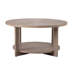 Table basse de ferme COZAYH avec étagère de rangement, Table d'appoint ronde rustique avec magnifique motif radial, Table d'appoint