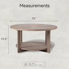 Table basse de ferme COZAYH avec étagère de rangement, Table d'appoint ronde rustique avec magnifique motif radial, Table d'appoint