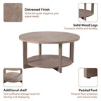 Table basse de ferme COZAYH avec étagère de rangement, Table d'appoint ronde rustique avec magnifique motif radial, Table d'appoint