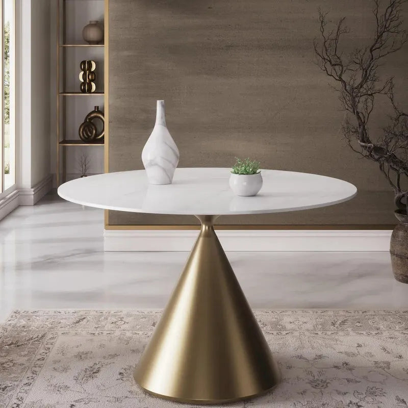  Modern Round Dining Table with Gold Metal Bottom