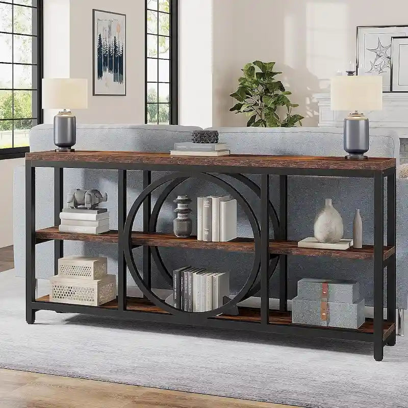 Console extra longue de 180 cm avec 3 étagères de rangement en bois