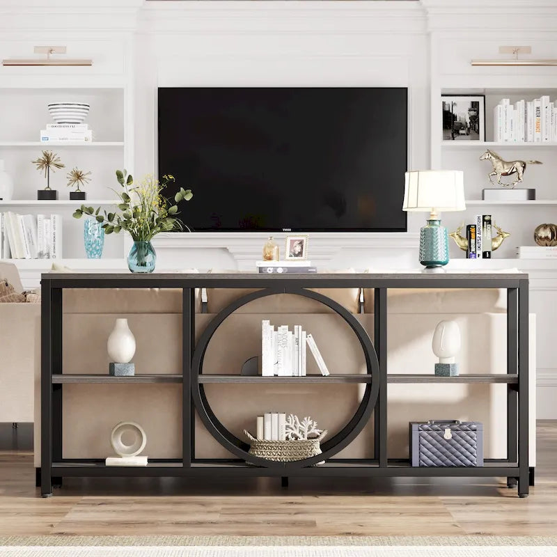 Console extra longue de 180 cm avec 3 étagères de rangement en bois