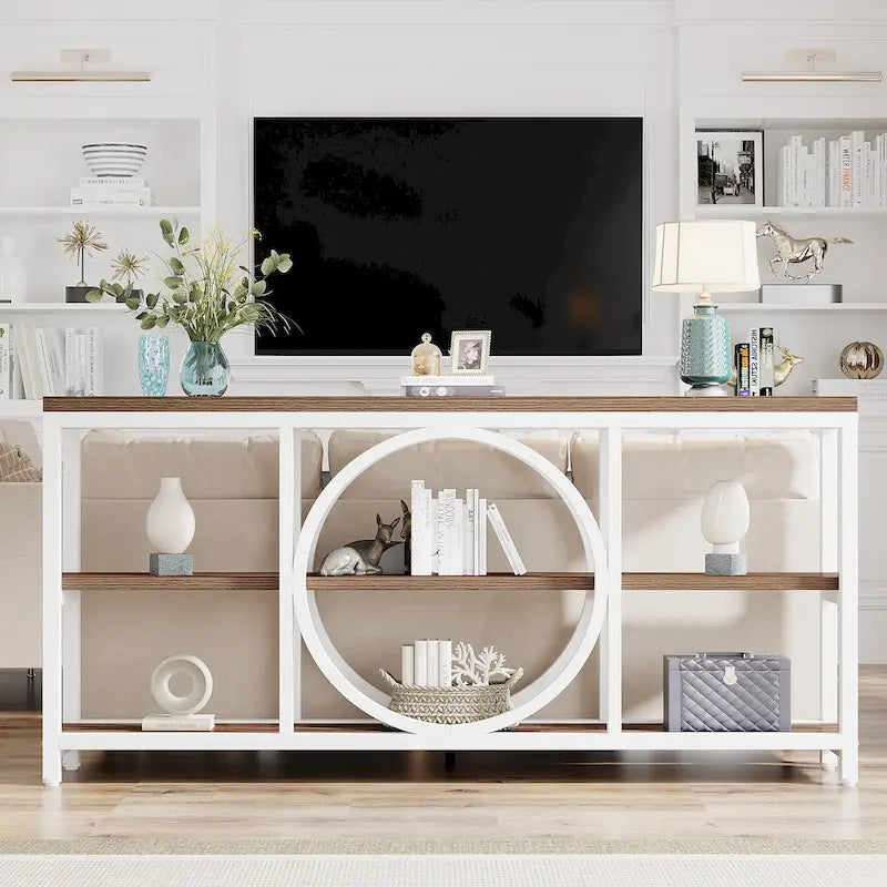 Console extra longue de 180 cm avec 3 étagères de rangement en bois