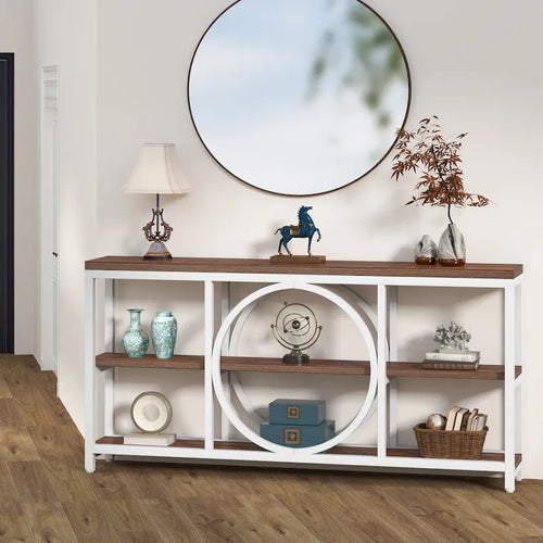 Console extra longue de 180 cm avec 3 étagères de rangement en bois