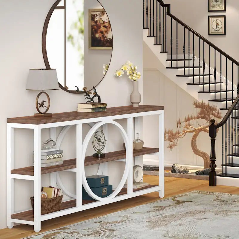 Console extra longue de 180 cm avec 3 étagères de rangement en bois