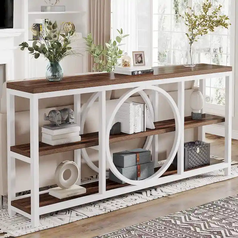 Console extra longue de 180 cm avec 3 étagères de rangement en bois