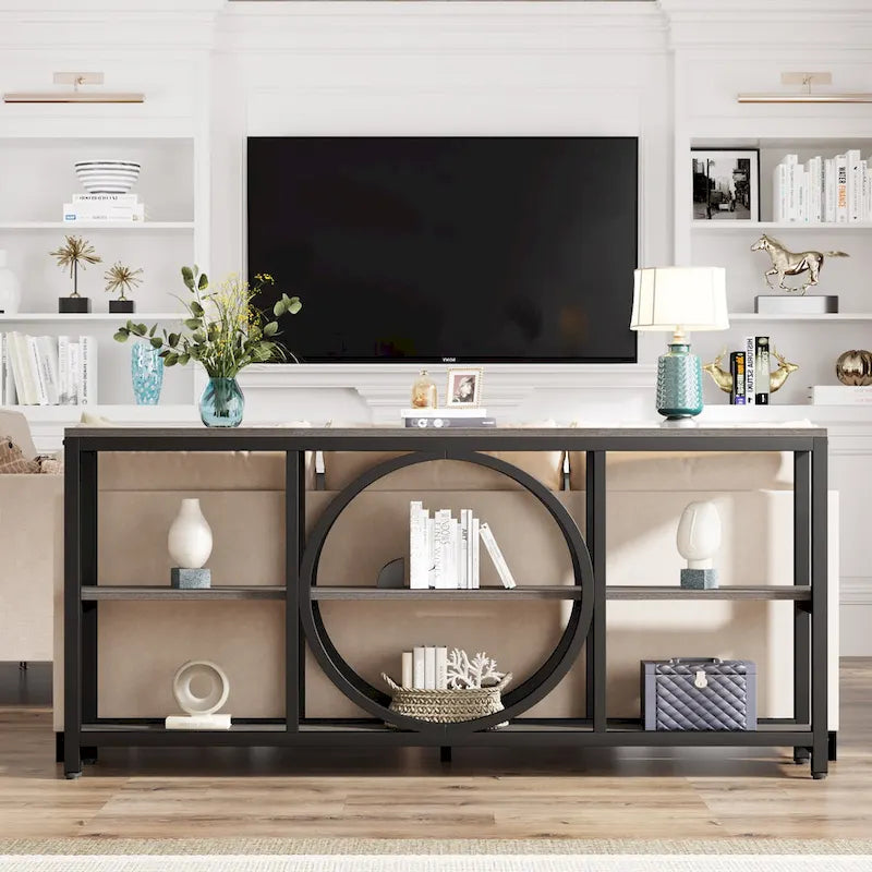 Console extra longue de 180 cm avec 3 étagères de rangement en bois