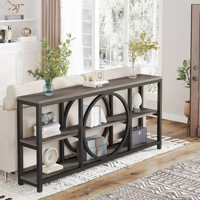 Console extra longue de 180 cm avec 3 étagères de rangement en bois