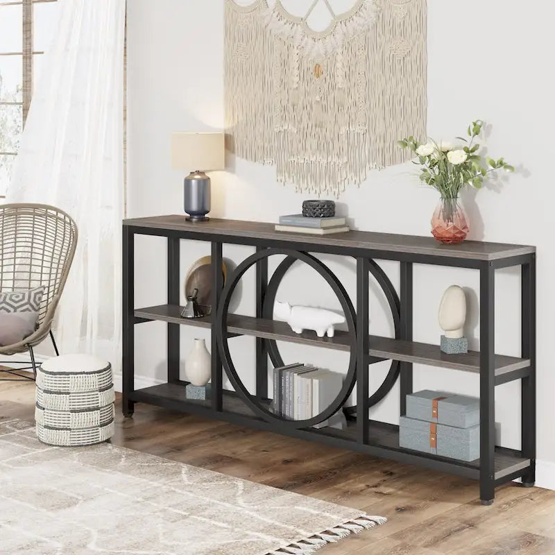 Console extra longue de 180 cm avec 3 étagères de rangement en bois