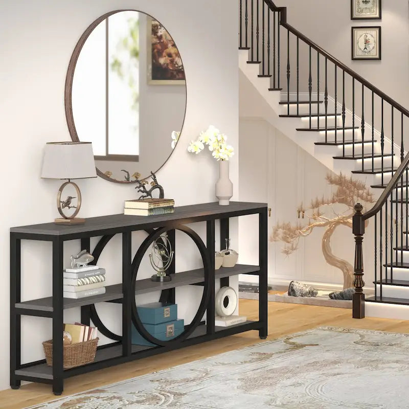 Console extra longue de 180 cm avec 3 étagères de rangement en bois