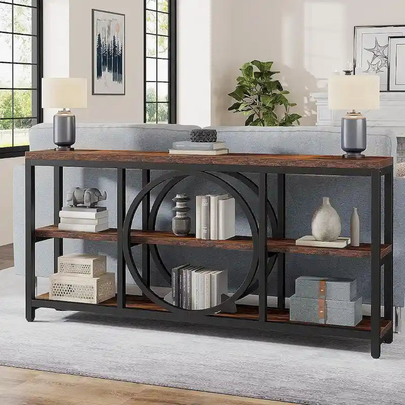 Console extra longue de 180 cm avec 3 étagères de rangement en bois